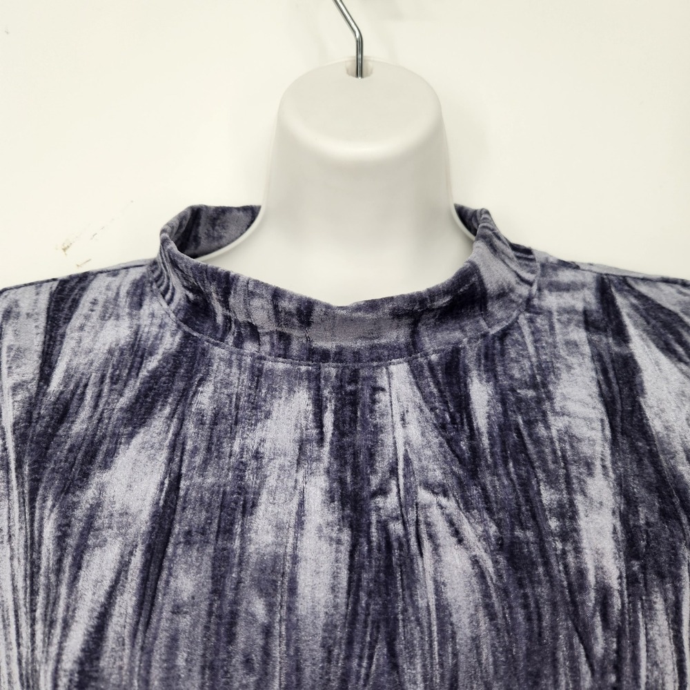 Pilcro Anthropologie Slate Blue‎ Velveteen Mock Neck Short Sleeve Top XL - Picture 7 of 8